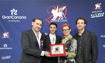 Queer Lion winners: Márcio Picoli and Victor Di Marco (London), Sandy Powell and Sebastien Rabas (Queer Edwrad II) [photo© Marco Visca Studio]