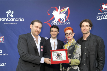 Queer Lion winners: Márcio Picoli and Victor Di Marco (London), Sandy Powell and Sebastien Rabas (Queer Edwrad II) [photo© Marco Visca Studio]