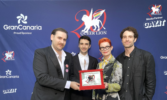 Queer Lion winners: Márcio Picoli and Victor Di Marco (London), Sandy Powell and Sebastien Rabas (Queer Edwrad II) [photo© Marco Visca Studio]