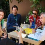 Queer Lion jury meeting to deliberate on the winner (left to right: Peter Marcias, Gustav Hofer, Luca Ragazzi, Mark Smith, Roberto Schinardi)