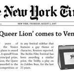 The paper version of The New York Times announces the birth of Queer Lion