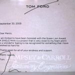 The letter addressed to Marco Busato (Queer Lion organization) from Tom Ford