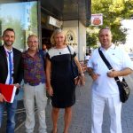 Septeber 7th, 2013: Sen. Josefa Idem, just arrived for Queer Lion 2013 award ceremony. With Queer Lion director Daniel N. Casagrande, movie critic Vincenzo Patanè, Franco Grillini. — presso Mostra internazionale d'arte cinematografica