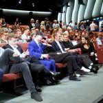 Sep 02 - An emotional Peter Mackie Burns, director of Rialto, at the world premiere of his movie, flanked by the cast in Sala Darsena